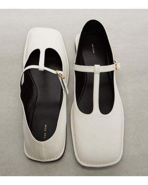 The Row White Square Leather Ballet Flats