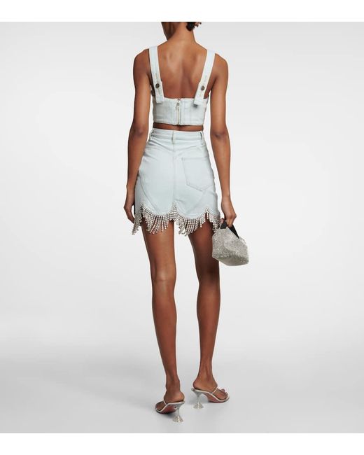 Area White Crystal-embellished Denim Crop Top