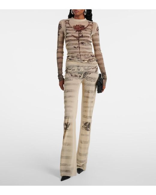 Jean Paul Gaultier Natural Striped Printed Mesh Top