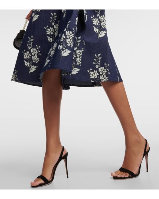 Carolina Herrera Blue Belted Floral Midi Dress