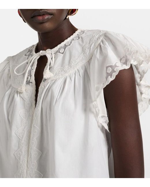 Ulla Johnson White Effie Embroidered Cotton Top