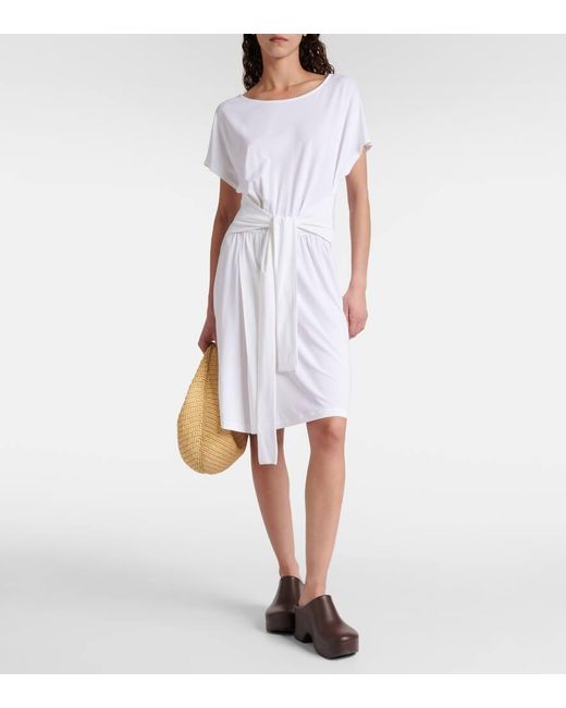 Max Mara White Belted Jersey Midi Dress