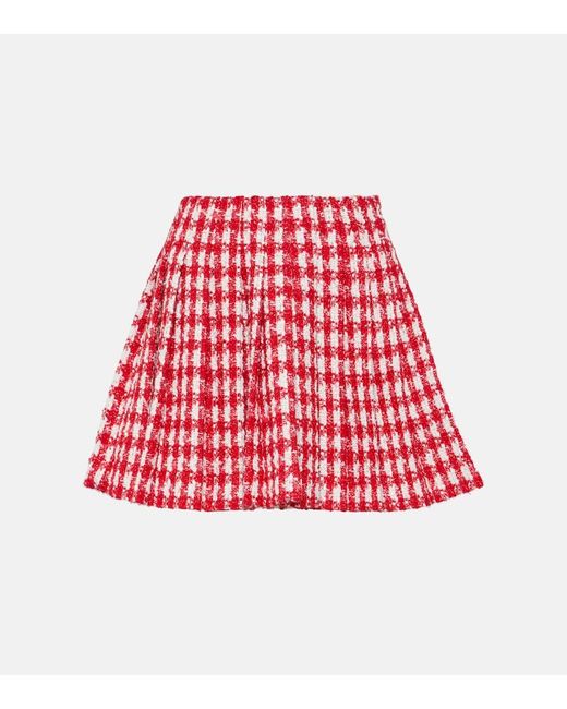 Self-Portrait Red Pleated Houndstooth Boucle Mini Skirt