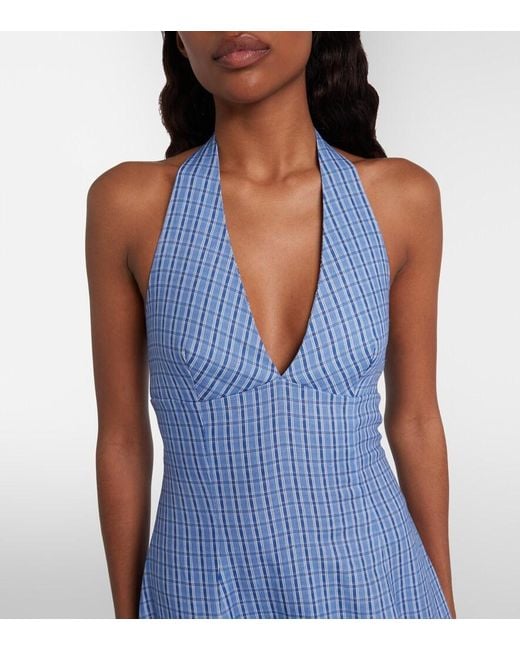 Faithfull The Brand Blue Marais Checked Linen Midi Dress