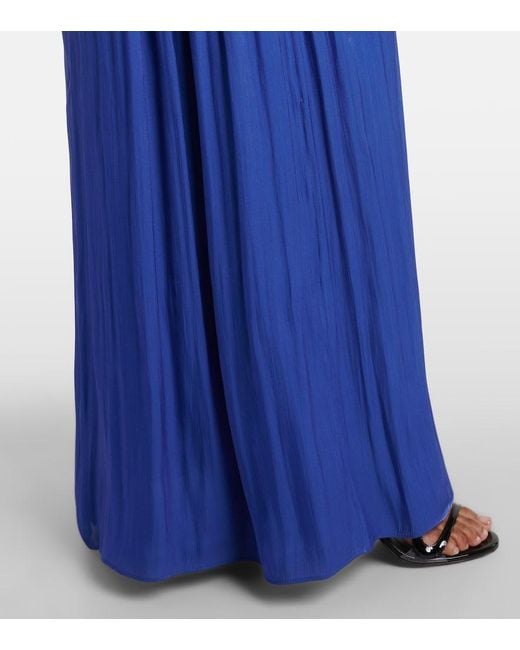 Costarellos Blue Lace-Trimmed Lurex Georgette Gown