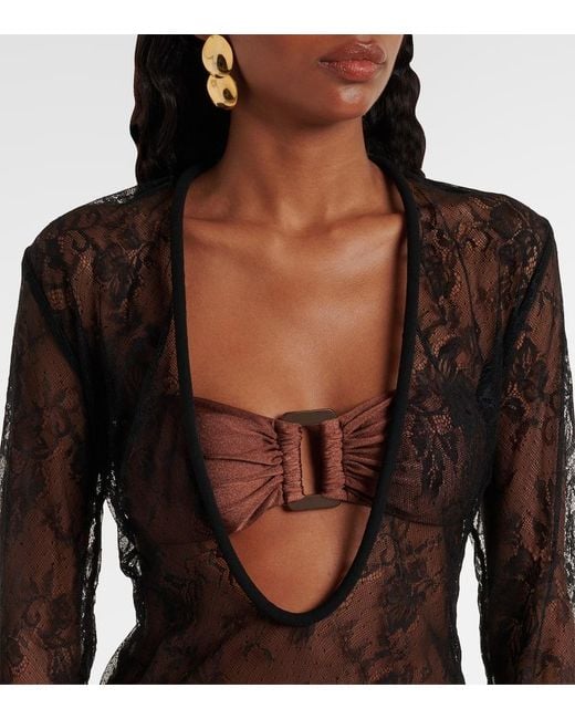 Adriana Degreas Gray Sheer Lace Maxi Dress