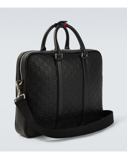 Gucci Black Gg Emblem Debossed Leather Briefcase for men