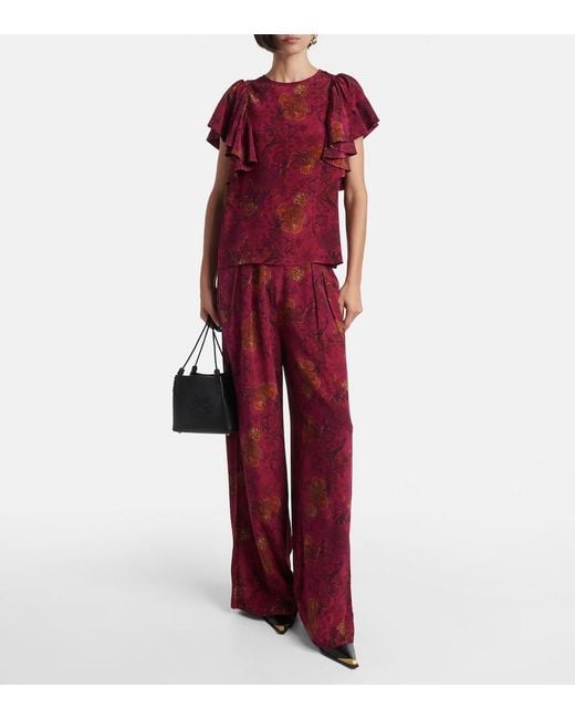 Ulla Johnson Red Aviva Silk Crepe De Chine Wide-Leg Pants