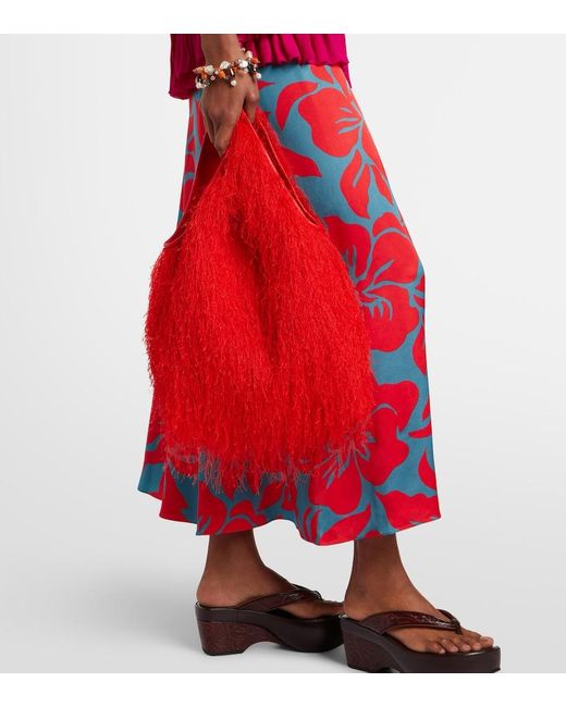 Dries Van Noten Red Marche Medium Fringed Top-Handle Bag