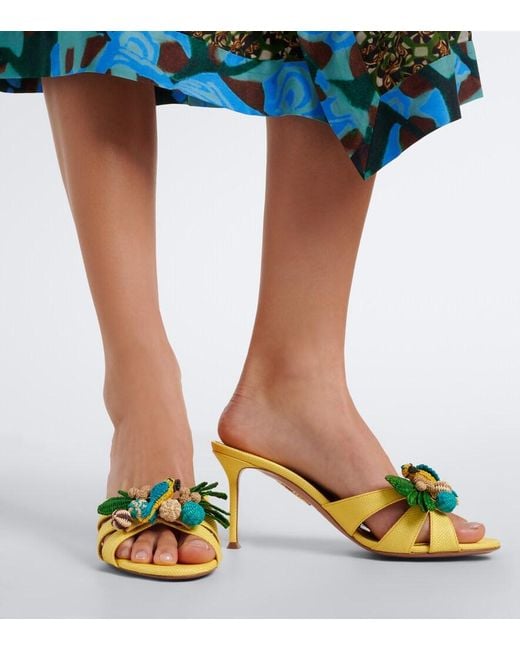 Aquazzura Yellow Birdsong Raffia Mules
