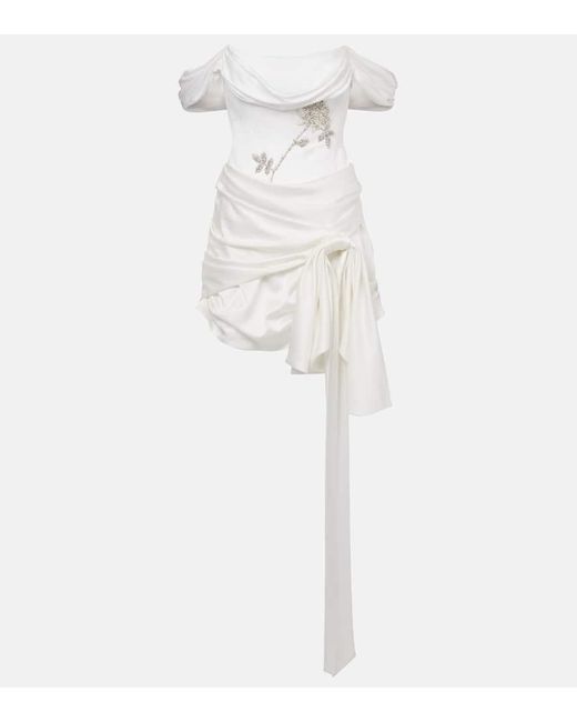 Clio Peppiatt White Paloma Beaded Draped Minidress