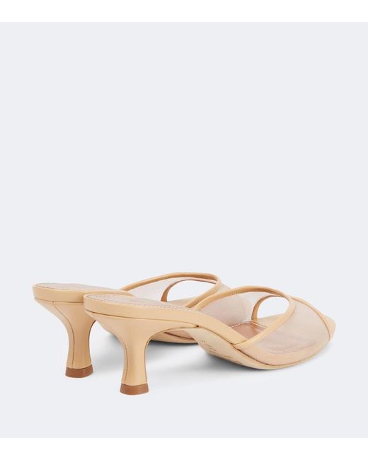 Staud Natural Brigitte 55 Leather-Trimmed Mesh Mules