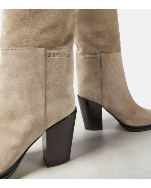 Jimmy Choo Natural Cece 80 Suede Knee-high Boots