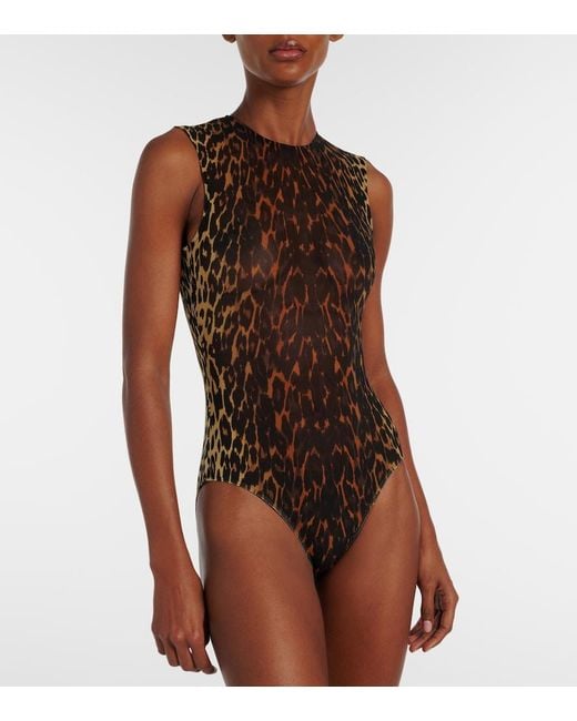 Alex Perry Brown Leopard-Print Mesh Bodysuit
