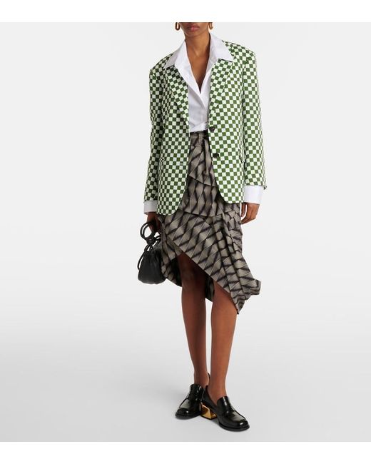 Dries Van Noten Green Checked Single-Breasted Blazer
