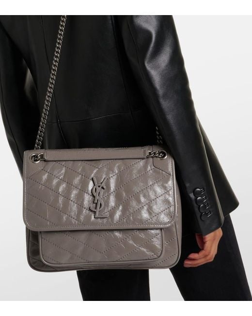 Saint Laurent Gray Niki Medium Leather Shoulder Bag