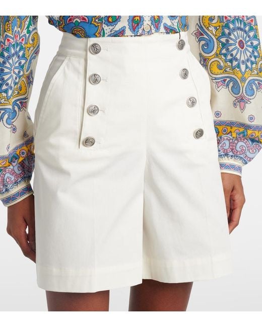 Etro White Cotton-Blend Shorts