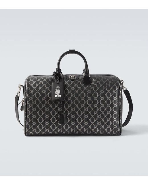 Bolso De Viaje Con Piel Y Gg Gucci de hombre de color Black