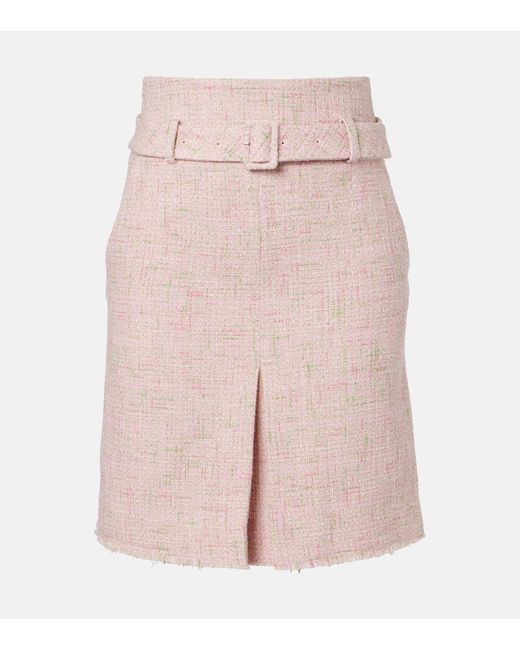 ShuShu/Tong Pink Belted Cotton-Blend Tweed Pencil Skirt
