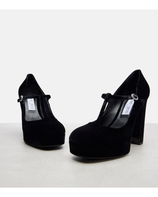 Jimmy Choo Black Marene 120 Velvet Mary Jane Pumps