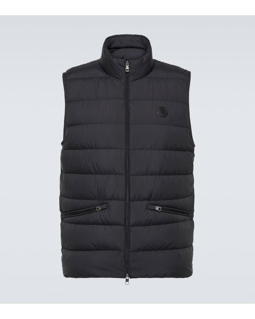 Moncler Black Lechtal Down-paneled Leather-trimmed Vest for men