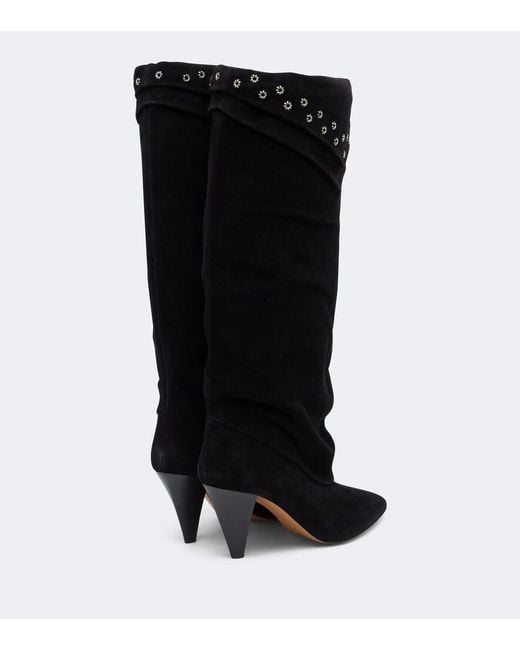 Isabel Marant Black Lezra Embellished Suede Knee-High Boots
