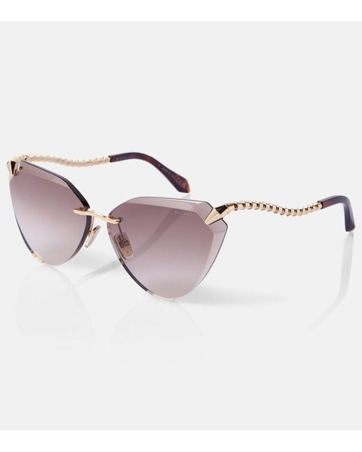 BVLGARI Brown Serpenti Viper Rimless Cat-Eye Sunglasses