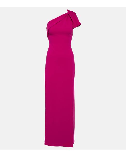 Roland Mouret Purple Bow-detail One-shoulder Cady Gown