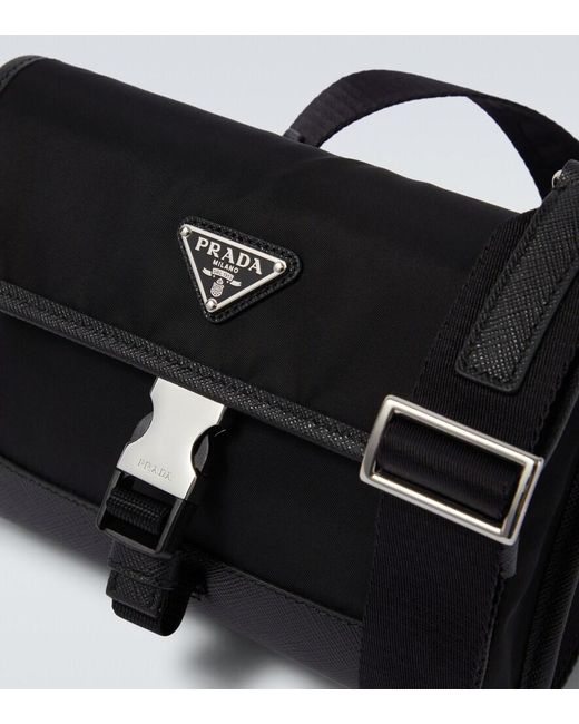 Prada Black Re-Nylon Leather-Trimmed Shoulder Bag for men