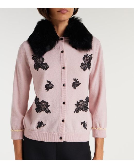 Cardigan De Lana Con Borrego Valentino de color Pink