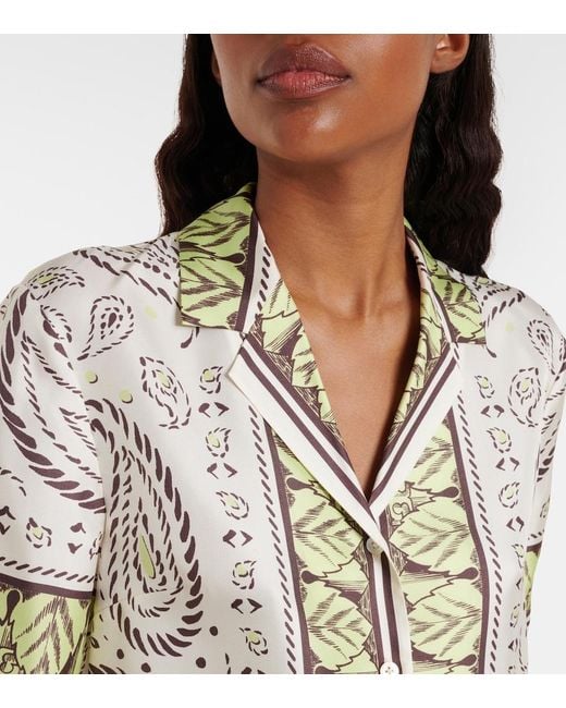 Tory Burch Metallic Printed Silk Bowling Shirt