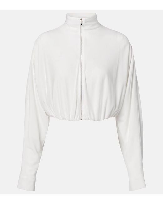 Alaïa White Draped Mockneck Jersey Jacket