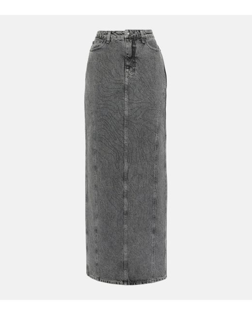 ROTATE BIRGER CHRISTENSEN Gray Embellished Denim Maxi Skirt