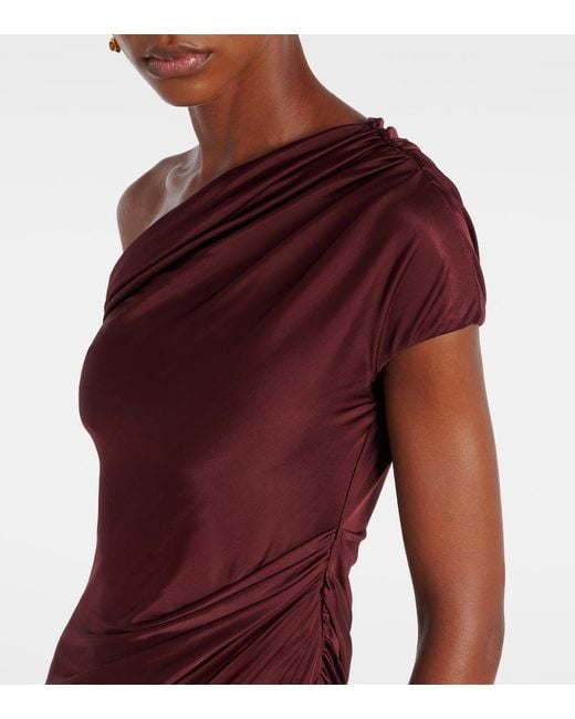 Galvan Red Asymmetric Draped Jersey Maxi Dress
