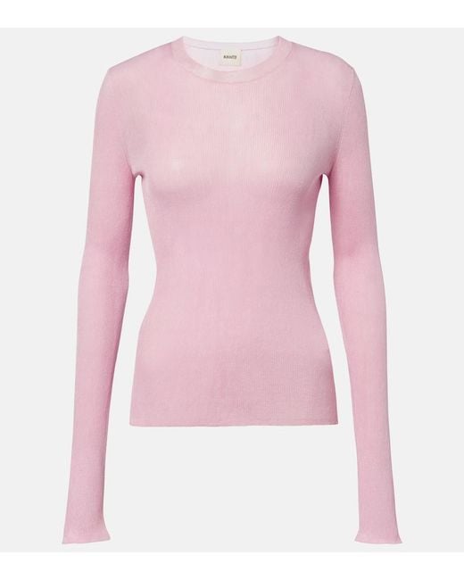 Khaite Pink Mosi Knitted Silk Top