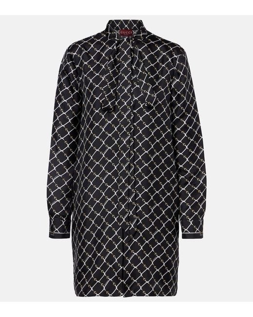 Gucci Black Bedrucktes Minikleid Aus Seide