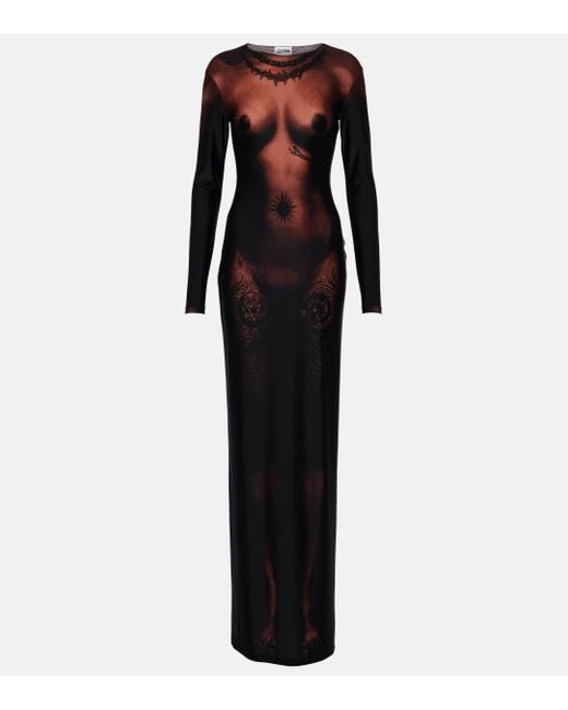 Jean Paul Gaultier Black Trompe-l'œil High-neck Stretch-woven Maxi Dress