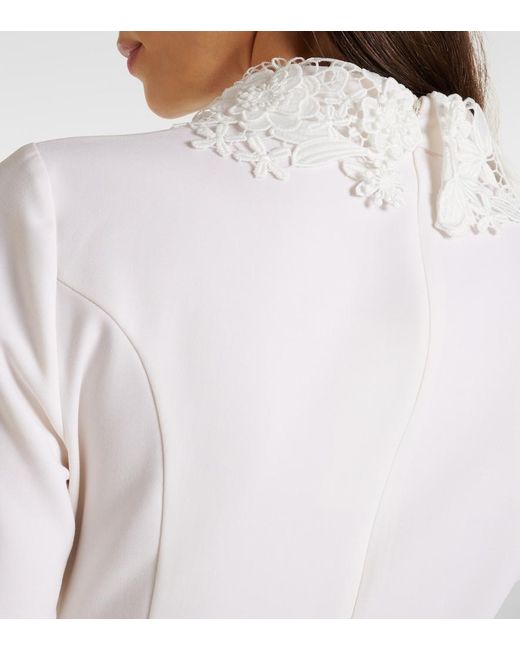 Oscar de la Renta White Lace-Trimmed Wool-Blend Midi Dress