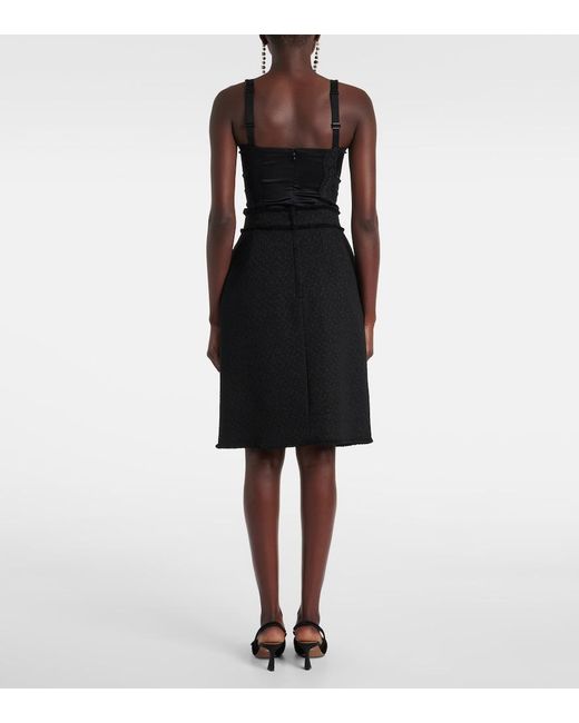 Dolce & Gabbana Black Raschel Tweed Midi Skirt With Central Slit And Dg Logo