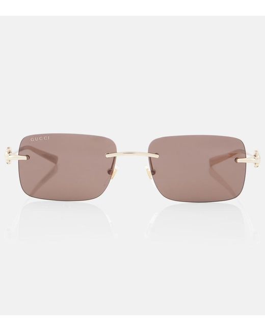 Gucci Brown Horsebit Rectangular Sunglasses