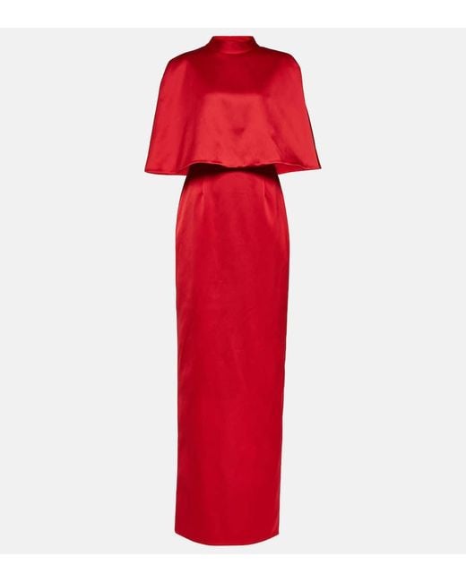 Carolina Herrera Caped Satin Gown in Red | Lyst