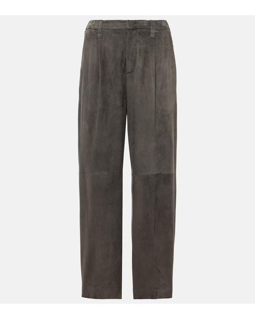 Brunello Cucinelli Gray Suede Straight Pants
