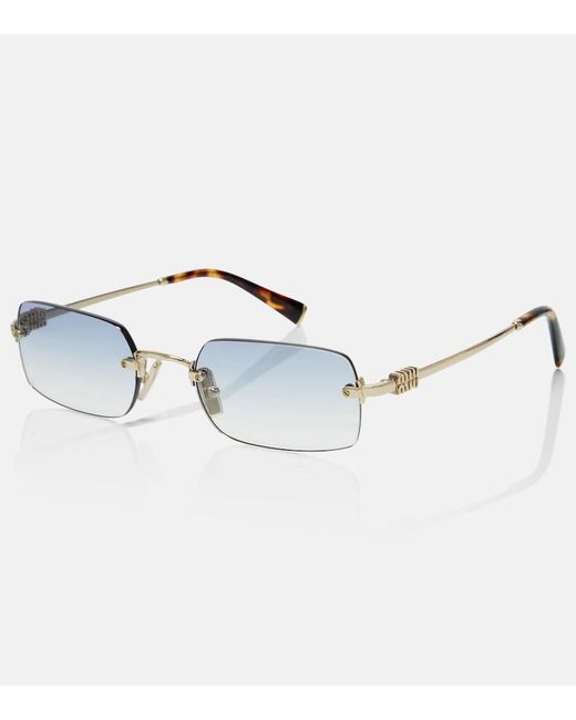 Miu Miu Blue Logo Rectangular Sunglasses