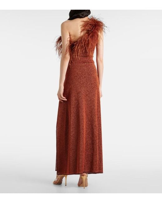 Oseree Purple Maxikleid Lumiere Plumage Mit Federn