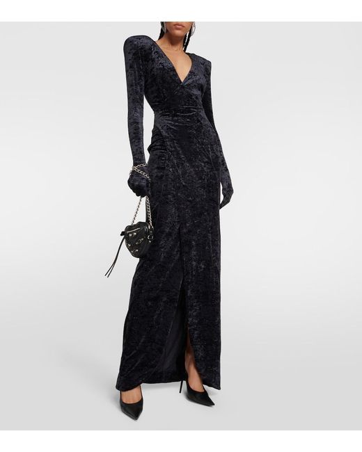 Vetements Blue Diva Gloves Velvet Maxi Dress