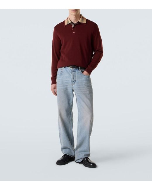 Burberry Red Wool Polo Sweater for men