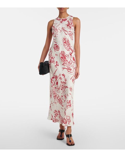 Asceno Pink Printed Silk Maxi Dress