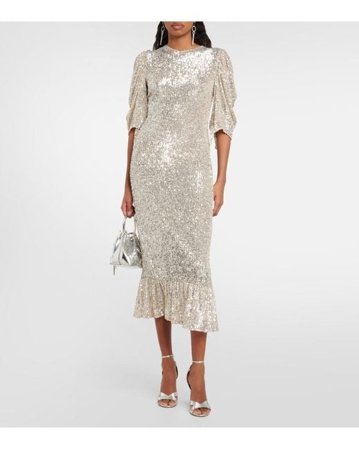 Roberta Einer Gray Drama Sequined Midi Dress