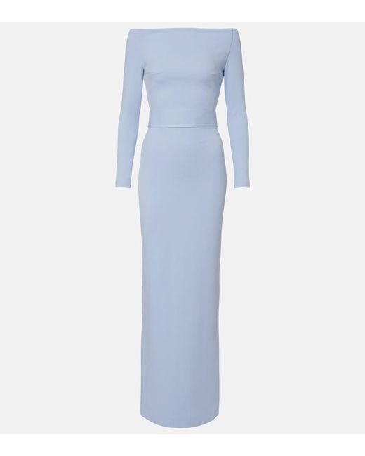 Solace London Blue Sabina Off-Shoulder Gown