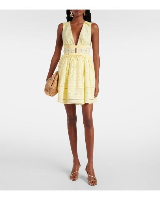 Self-Portrait Yellow Broderie Anglaise Cotton Minidress